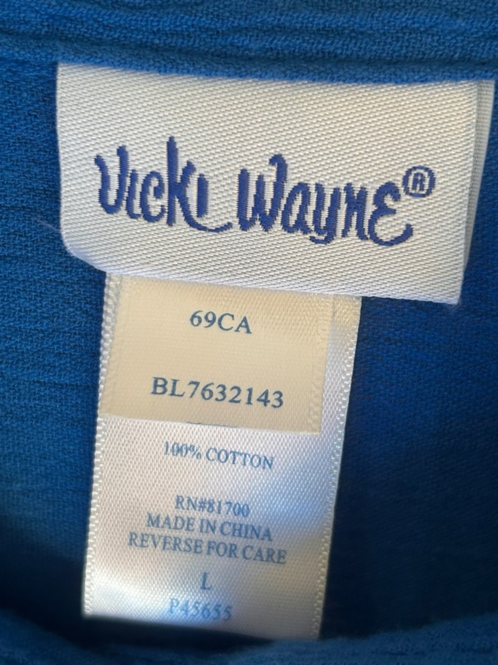Vicki Wayne vintage royal blue two-piece cotton crinkle fabric pantsuit Sz L - Picture 7 of 12